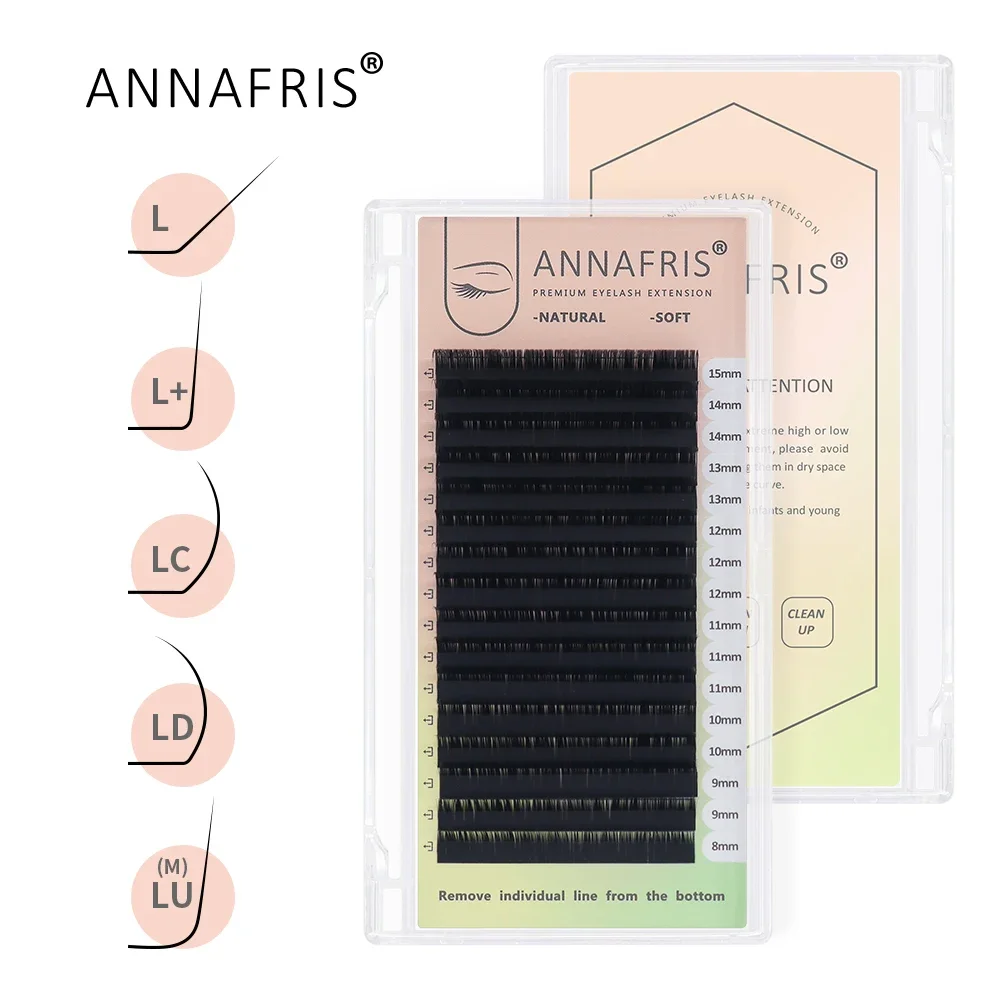 ANNAFRIS L/L+/LC/LD/LU(M) Curl Mink Eyelash Individual  Eyelash Extension L Shaped Matt Black Natural Soft False Lashes