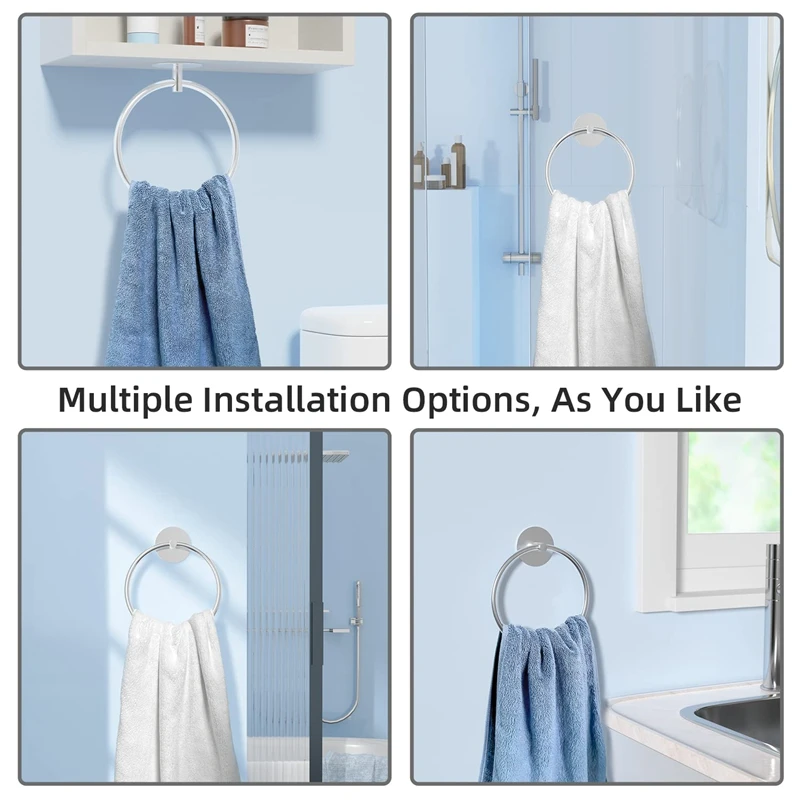 Bathroom Towel Ring Stainless Steel Bathroom Towel Rack, Adhesive Wall Mounted Hand Towels Holder Easy Install Easy To Use