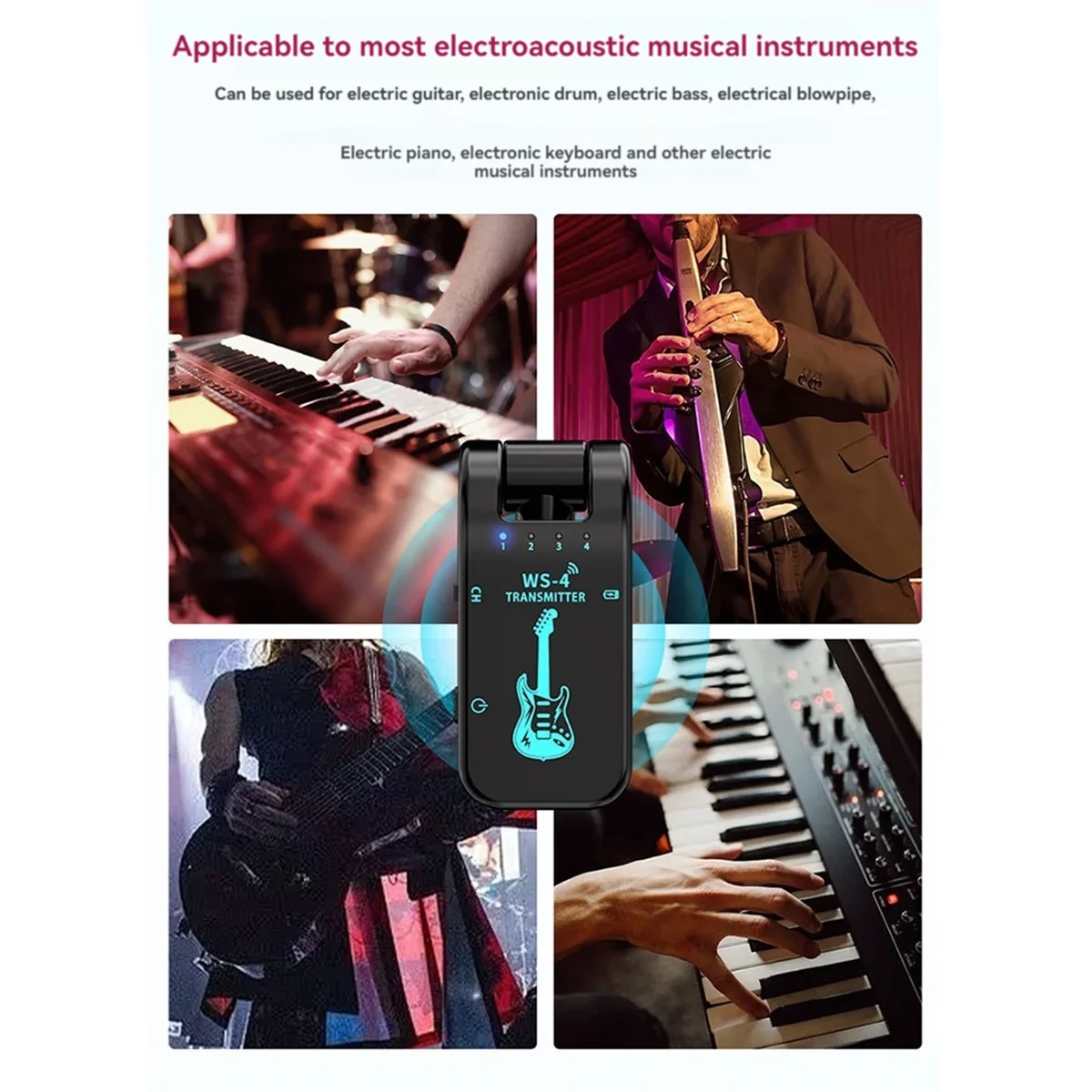 

67NEW 2.4G WS-4 Wireless Guitar System Guitar Transmitter Receiver for Electric Guitar Bass 48K/16bit Real-Time Transmission