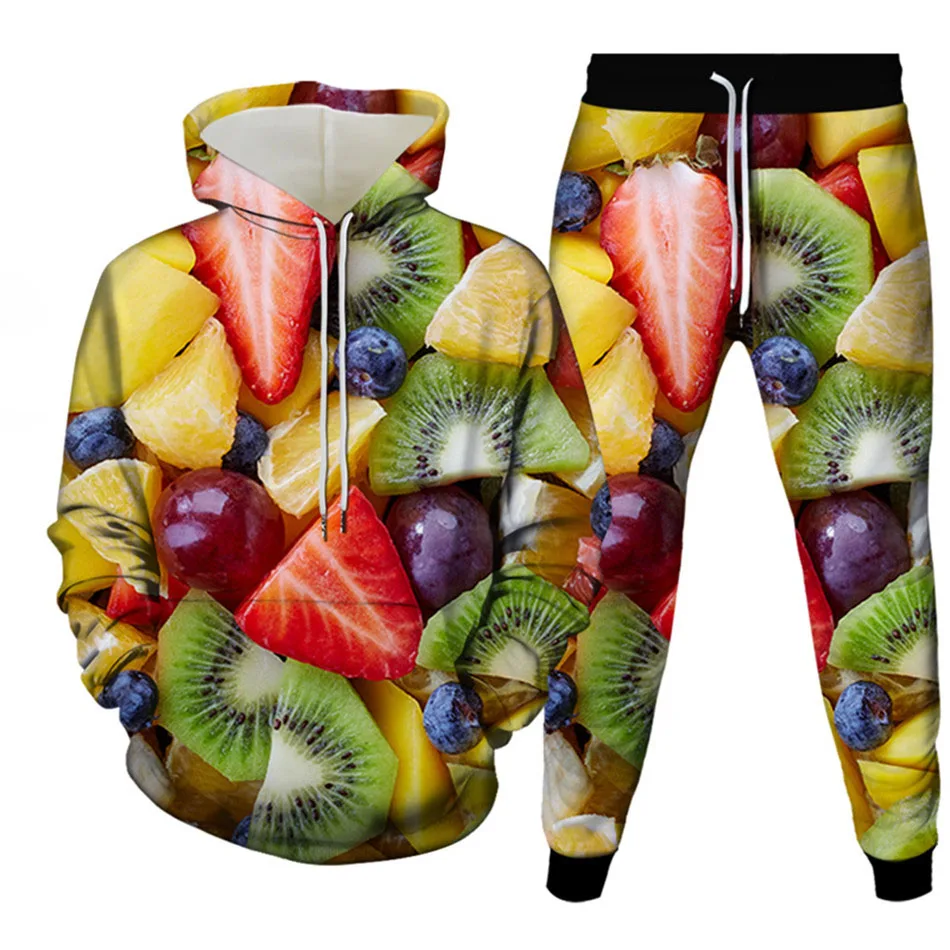 Autumn Fruit Strawberry Grape 3D Printed Hoodie Suit Men Sweatshirts Sweatpants Casual Two Piece Tracksuit Set Men\'s Clothing