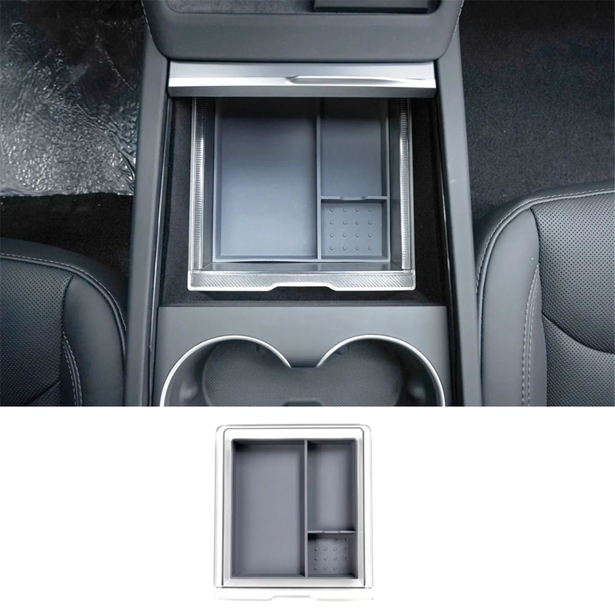 For Tesla Model 3 Highland 2024 Center Console Organizer Storage Box Interior Accessories - with Smooth Slide Technology