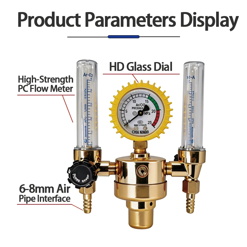 Dual-tube argon regulator with gauge & dual flow meter for oxygen, CO2, gas welding, TIG & MIG YQAR-731S