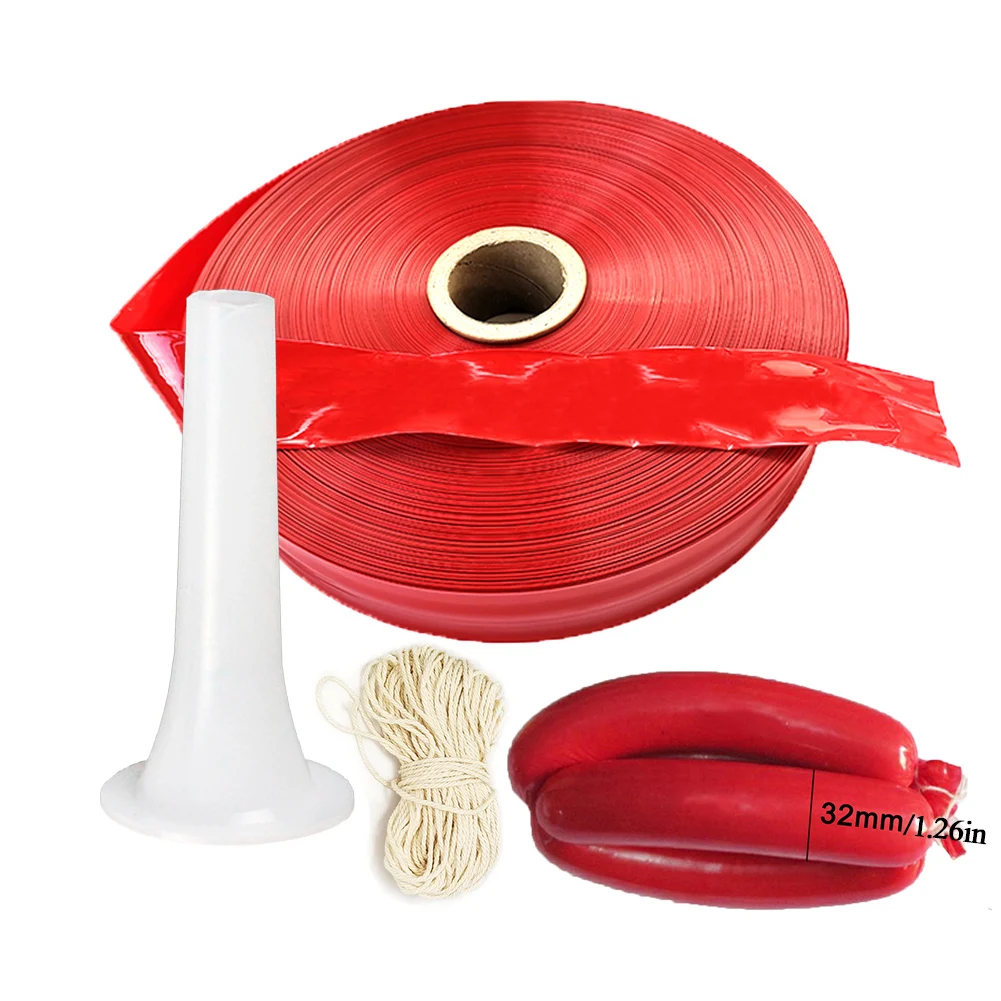 Width 50mm Red Plastic Sausage Casing Set Packing Film Rope Funnel Meat Kitchen Tools Accessories Sausage Maker Tools Set Kiit