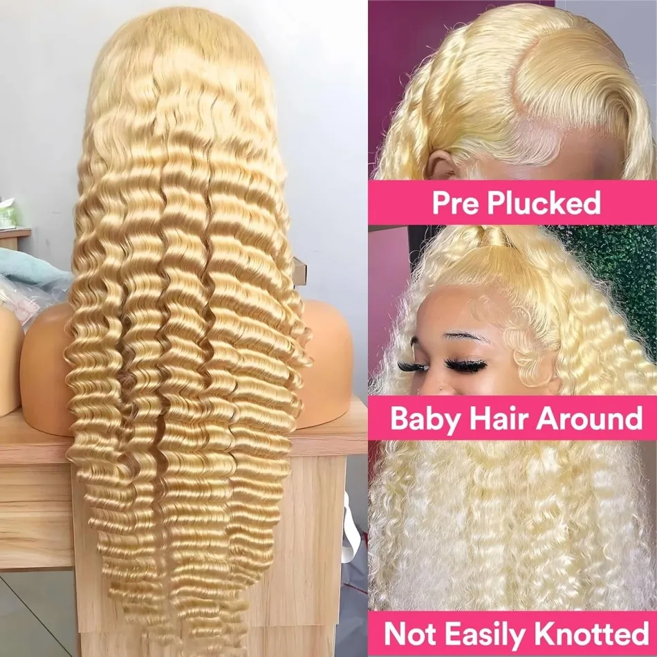 Curly Deep Wave Human Hair Wig 613 Blonde 13X6 Hd Lace Frontal Wigs 100% Human Hair 250 Density Pre Plucked Brazilian For Women image 3