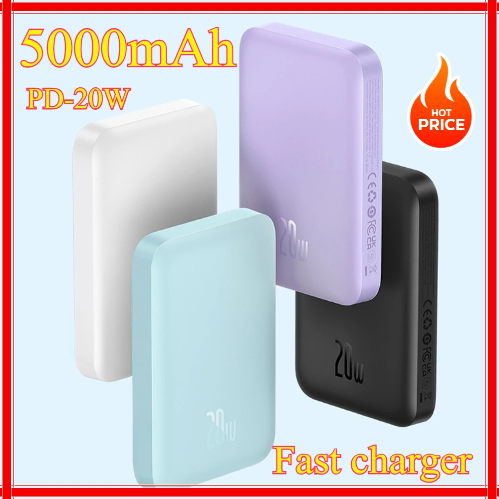 

5000mAh Magnetic Wireless Power Bank 20W Fast Charge Ultra Thin Portable Charger for IPhone 16 15 14 13 Pro Max Samsung