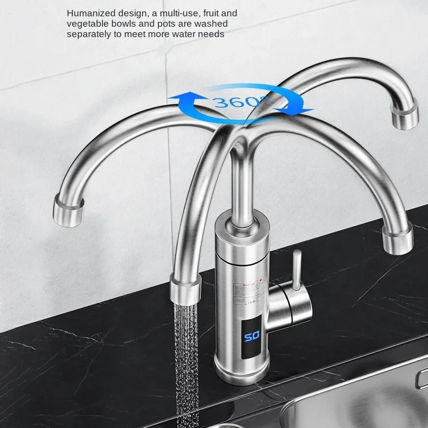 3000 واط 220 فولت سخان مياه المطبخ الكهربائي الحنفية لحظة الساخن الفولاذ المقاوم للصدأ 360 °   قابل للتعديل صنبور سخان صنبور التدفئة الباردة