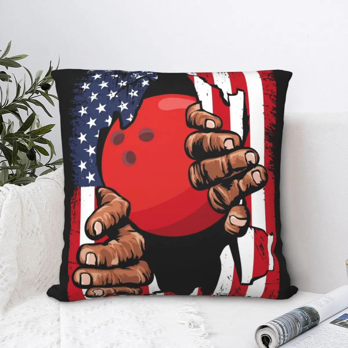 American Flag Bowling Square Pillowcase Polyester Pillow Cover Velvet Cushion Zip Decorative Comfort Throw Pillow For Home Car