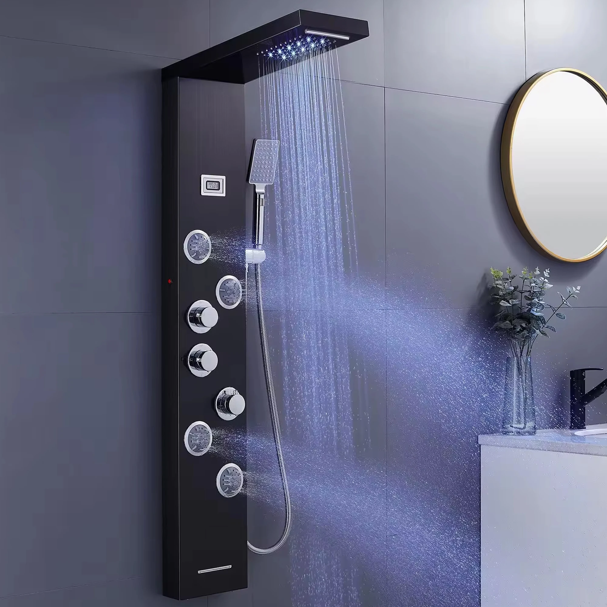 Wholesale OEM ODM  Stainless Steel Digital Display Constant Temperature Shower Jet With Led Shower Panel Lights