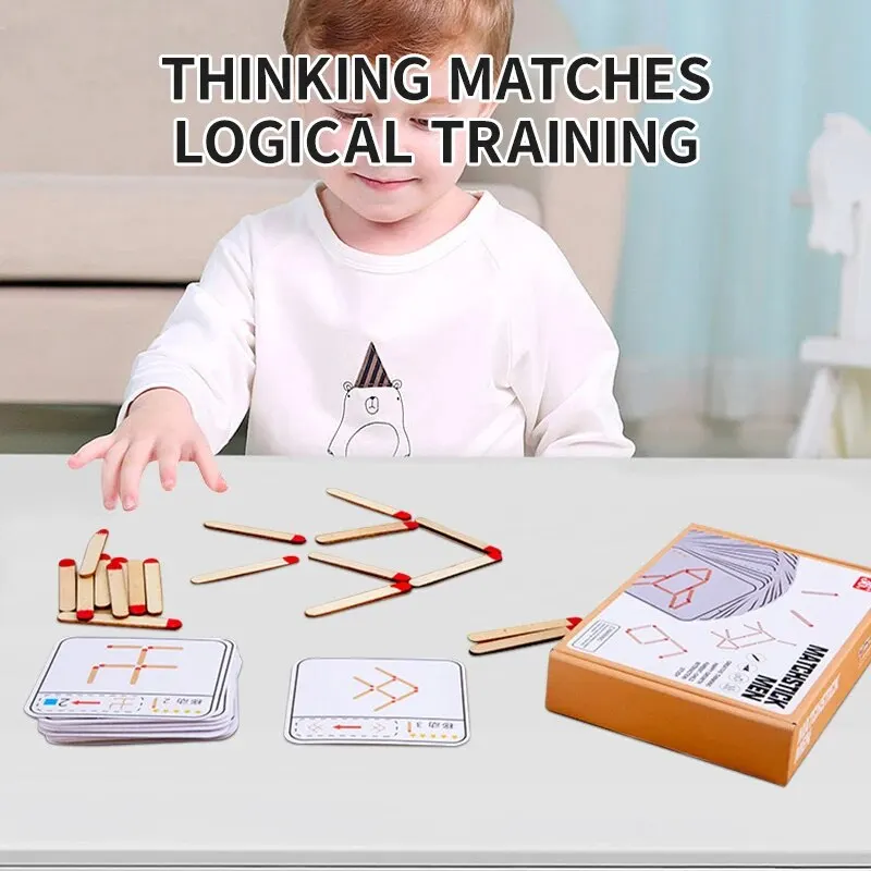 1 PCS Children\'s Wooden Match Game Stick Geometric Logic Thinking Primary School Teaching AIDS Kindergarten Educational Toys