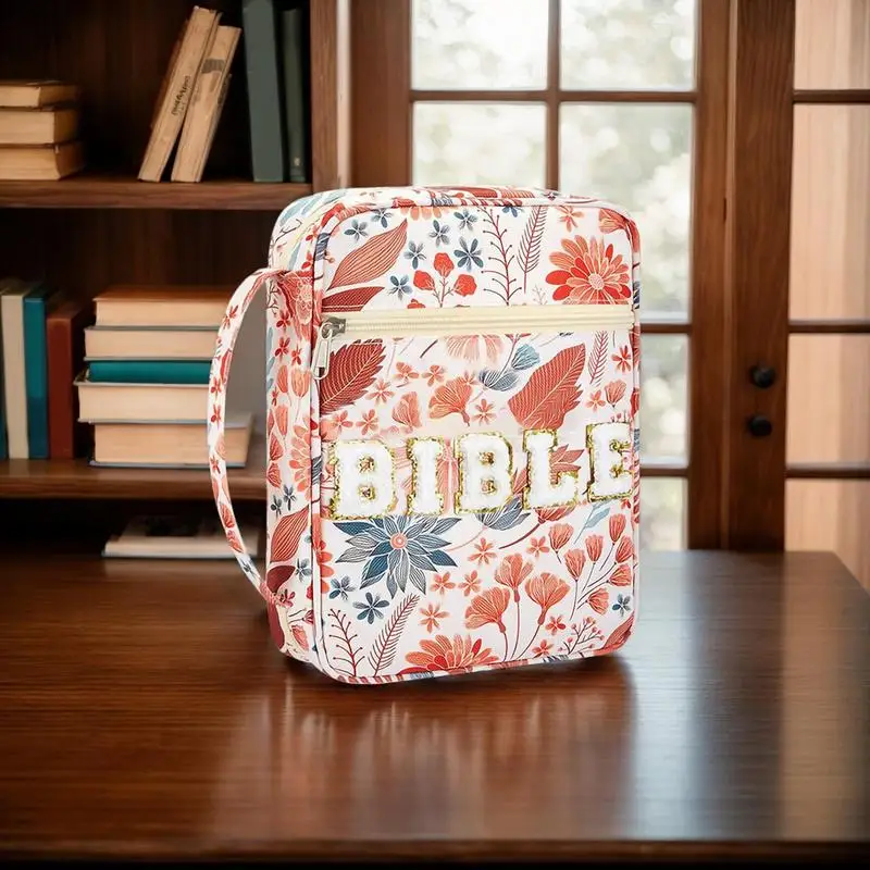 Чехол для переноски Библии, чехол-держатель для Библии, сумка с цветочным принтом, большая сумка-тоут на молнии, органайзер для хранения, защитный карман, эстетический для девочек