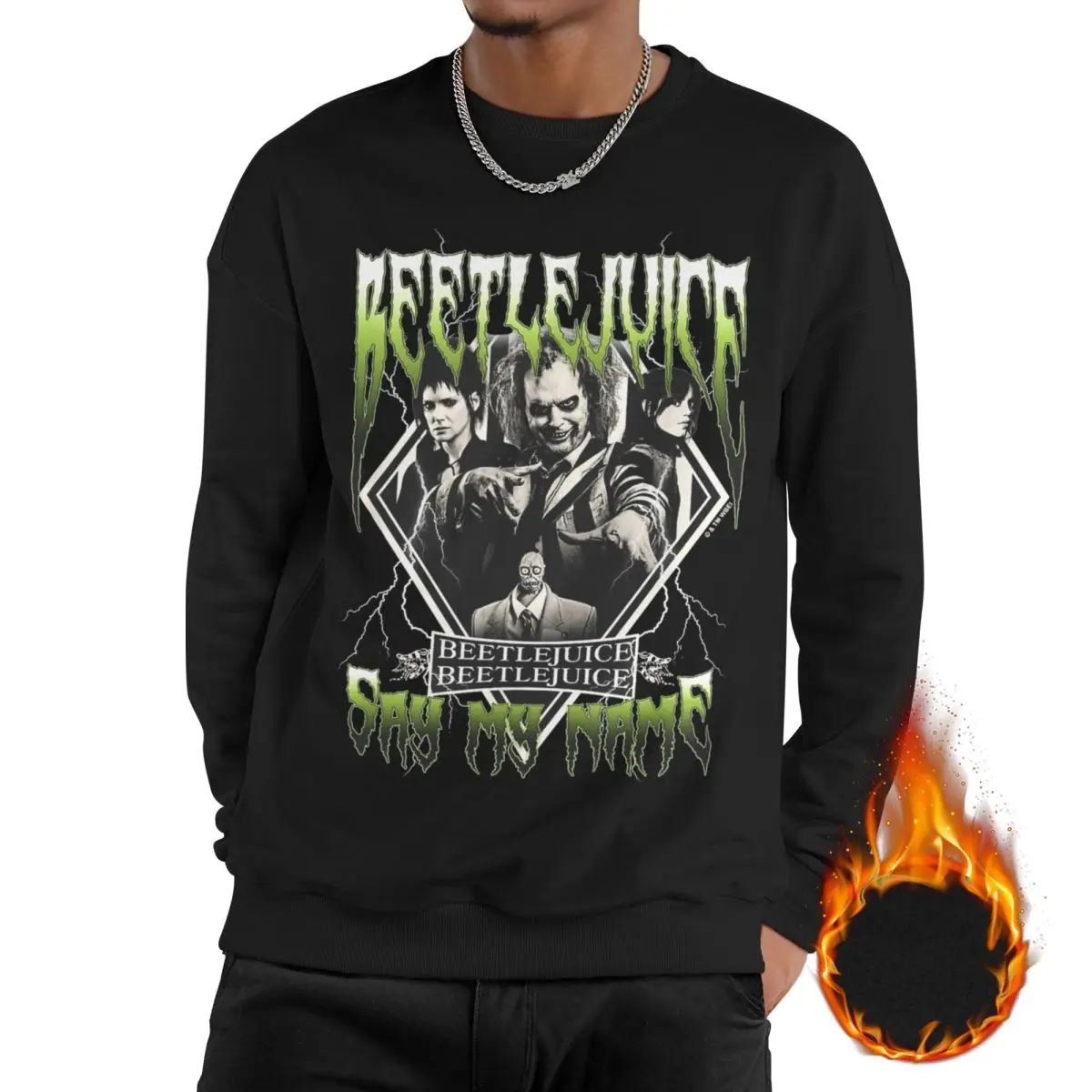 

Men Fleece Lined Sweatshirts B-Beetlejuice 2 Horror Movie Merch Sweatshirt Halloween Flim Pullover Long Sleeve Shirts Hoodies