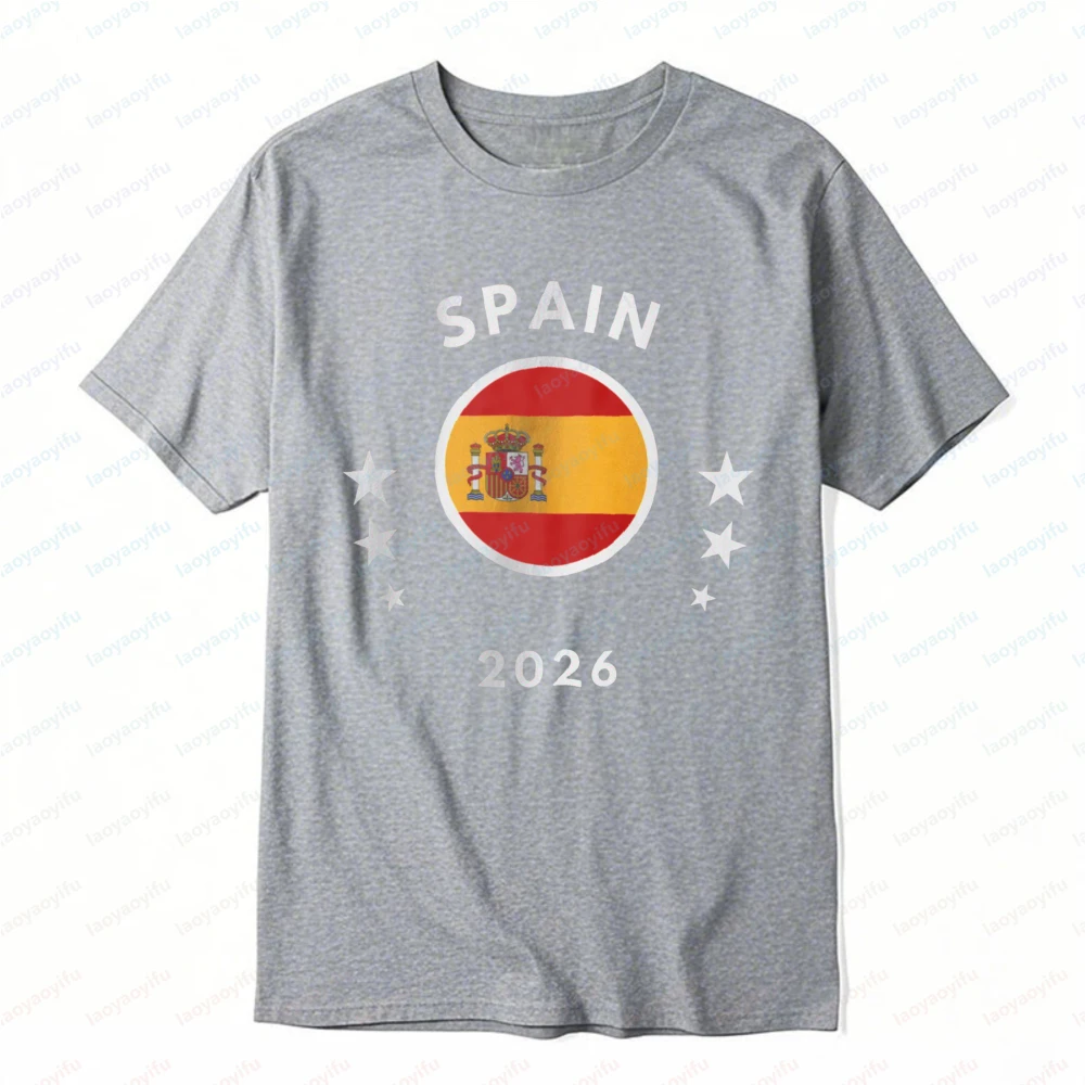 Spain 2026 Flag Tee Spain Football Soccer Cotton T-Shirt Patriotic Fan Casual Tops Soccer Part Supplies Summer Men's Clothing