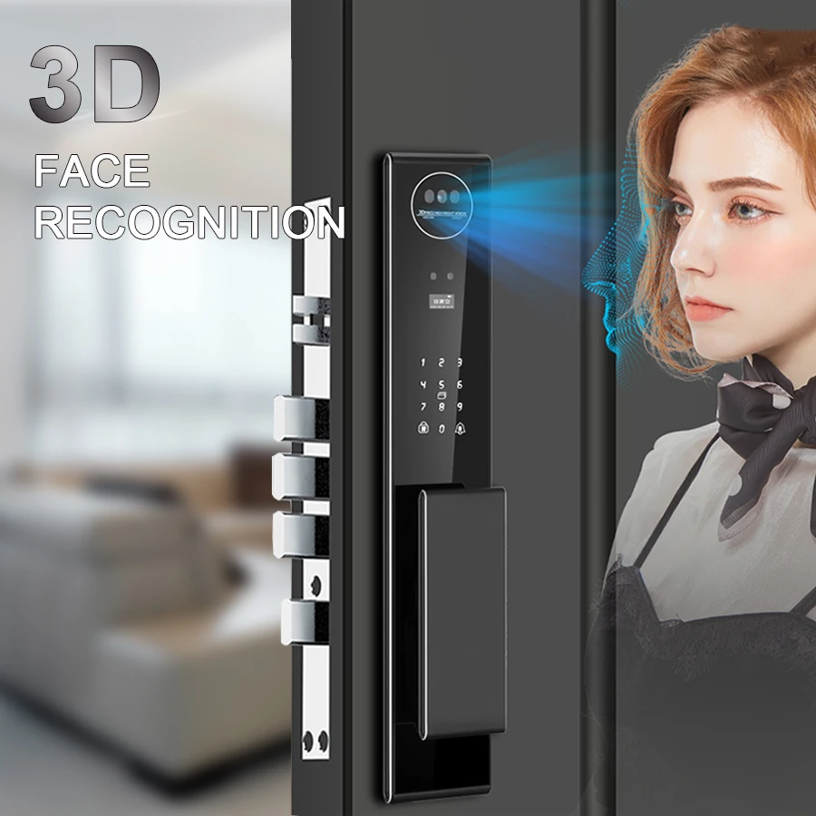 CNC 6085 Mortise Active Video Intercom Monitoring Camera Capture 3D Face Palm Vein Recognition Smart Door Lock with Tuya