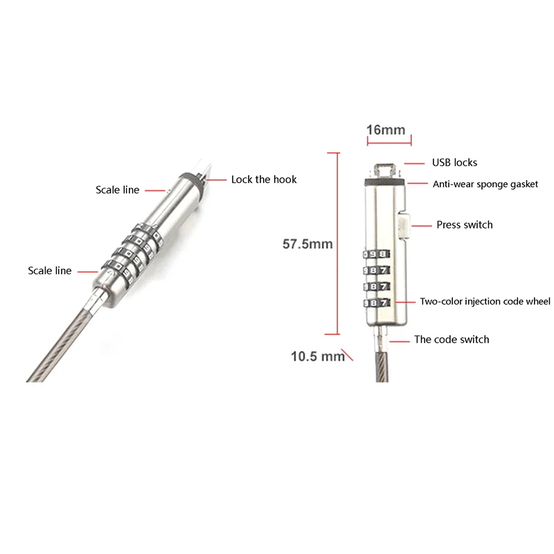 5X Keamanan Kata Sandi USB Kunci Anti Maling, Digunakan untuk Fungsi Anti Maling Pada Laptop, Tablet, Proyektor, TV