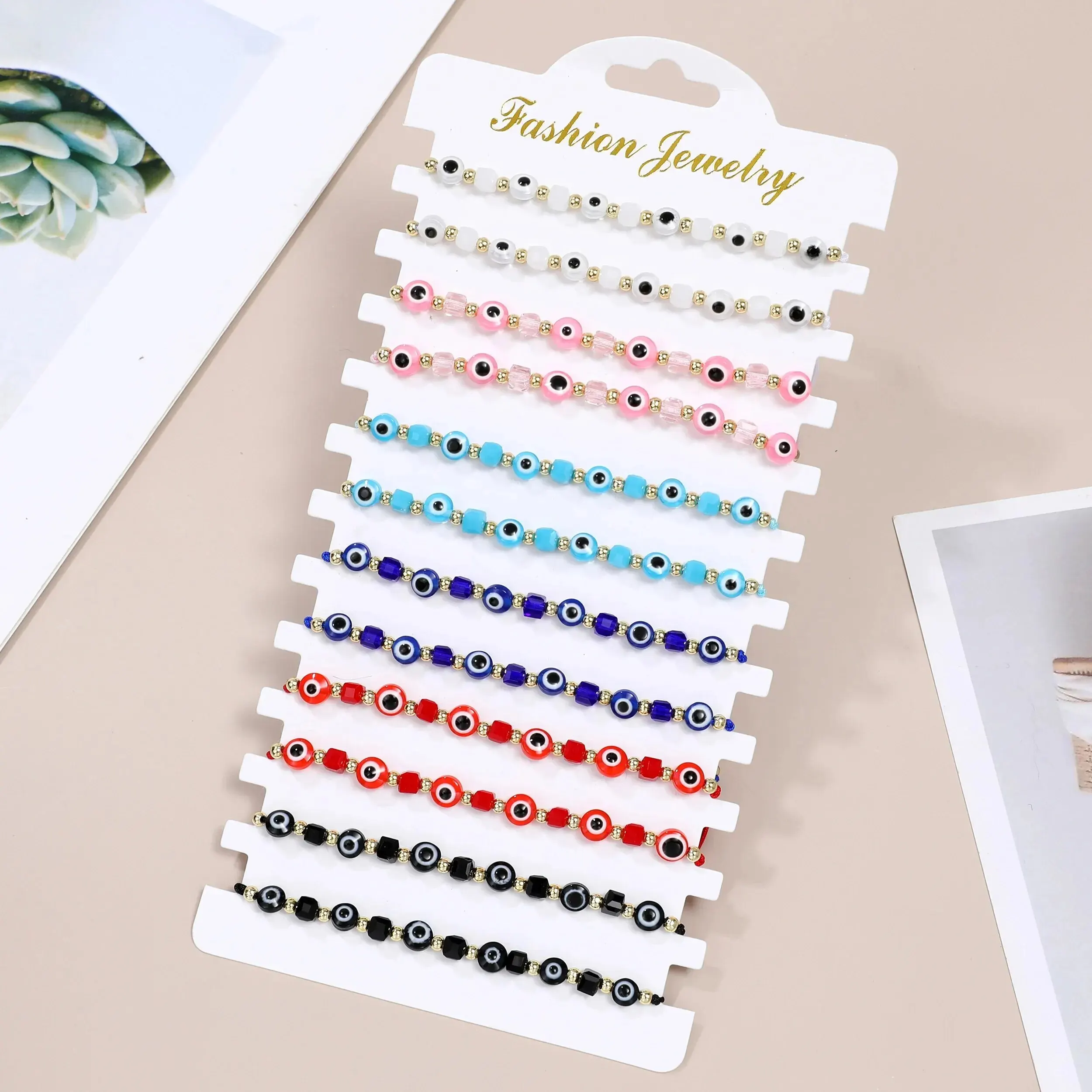 سوار كريستال مربع عين الشر ، أساور صلاة مصنوعة يدوياً ، خلخال قابل للتعديل ، مجوهرات معصم ، هدية لصديق ، جديد ، 12 أو #3