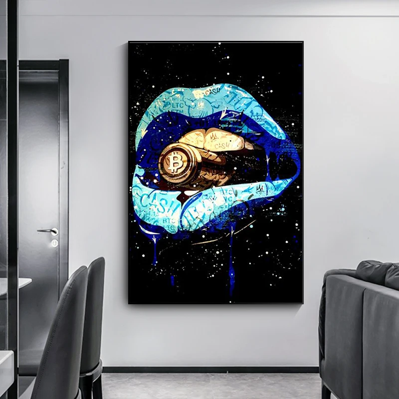 Sexy Mouth Graffiti Art Canvas Painting Abstract Bitcoin Poster And Print Nordic Wall Art Picture Living Room Home Decoration