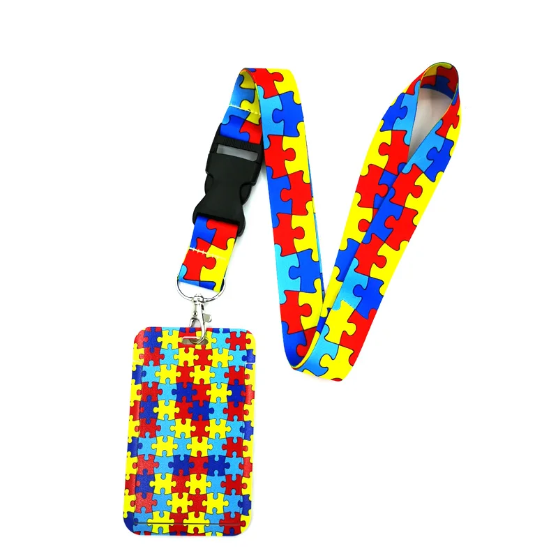 Autism Pattern Anime Lanyard Badge Holder ID Card Lanyards Mobile Phone Rope Key Lanyard Neck Straps Keychain Key Ring