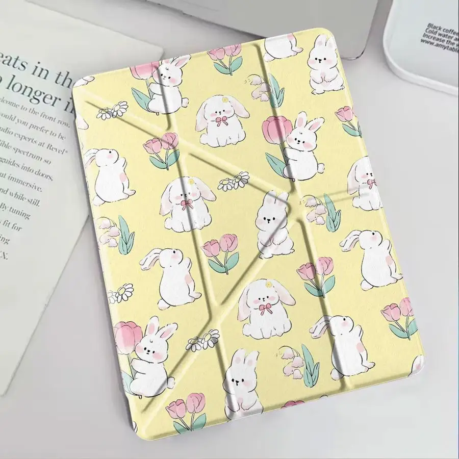 

Чехол-подставка White Little Rabbit для планшетов iPad Pro 11-го, 10-го, 9-го, 8-го, 7-го поколений, 12.9 дюймов, Air 4, 5, M3, M2, 1, 2, M4, 11 дюймов, Mini 6, 7