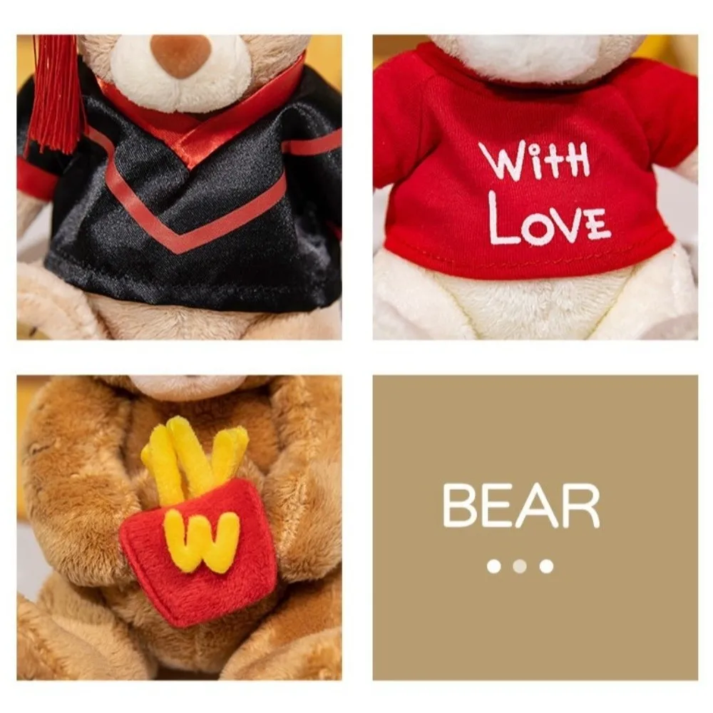 Lovely 15cm Patch Dressed Bear Graduation Gown Brown White Khaki Teddybear Wedding Dress Bride Groom Bear Gift To Friends