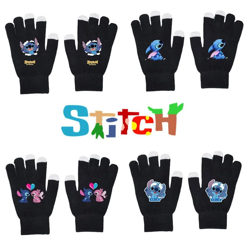 Lilo and Stitch Cotton Gloves Elasticity Thicken Winter Warm Full Finger Glove Touchscreen Gloves Unisex Boy Girl Birthday Gift