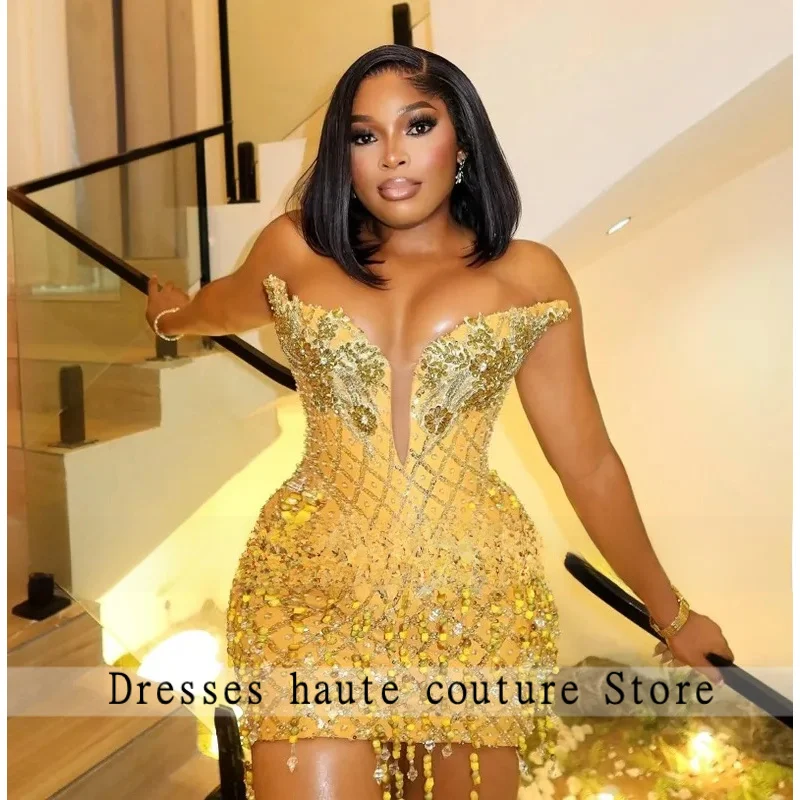 Gold Mini Party Dress 2026 Luxury Rhinestones Sleeveless Short Prom Gowns Birthday Dress For Woman 2026 Customized - view 2