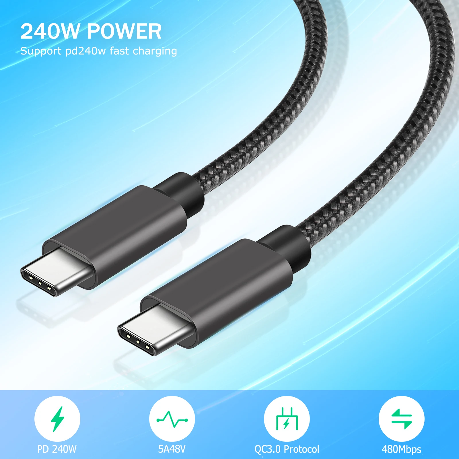 UMUST PD 240W USB C Cable,5A Type C to Type C Cable,USB-C to USB-C Fast Charging Cord for IPhone15 15Pro ProMax,MacBook Pro Etc