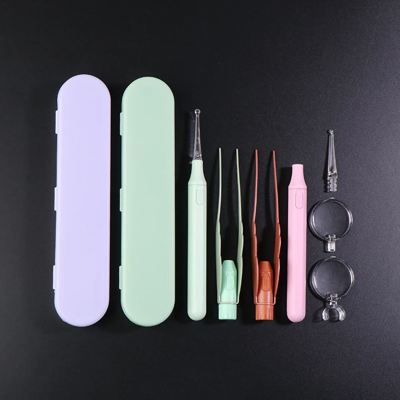 Kit de nettoyage des oreilles avec lumière LED, Kit d'élimination du cérumen pour enfants et adultes, cuillère à cérumen, pelle et pincettes, outil de soins du nettoyage des oreilles