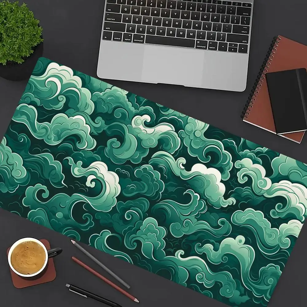 

Коврик для мыши Waves Of Green Clouds, большой коврик для компьютерной офисной игры, настольный коврик XXL, резиновые противоскользящие прошитые коврики для клавиатуры, длинные настольные коврики