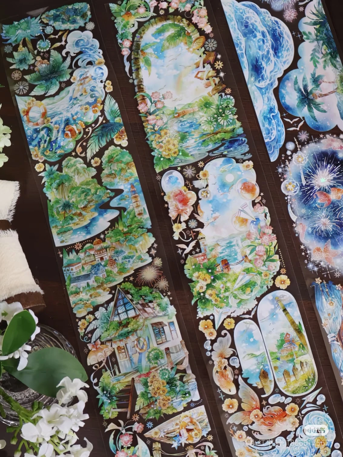 

Красочный летний праздник, коллаж, задняя карта телефона, васи, ПЭТ-лента, блестящая