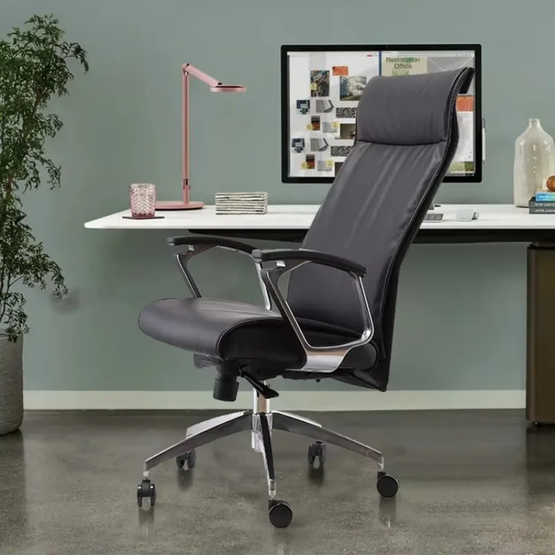 Executive Swivel Ergonomic Leather Office Chair with Genuine Leather Backrest Contemporary Design