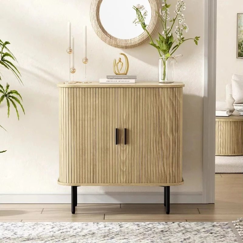 

Natural buffet sideboard with storage groove storage cabinet freestanding