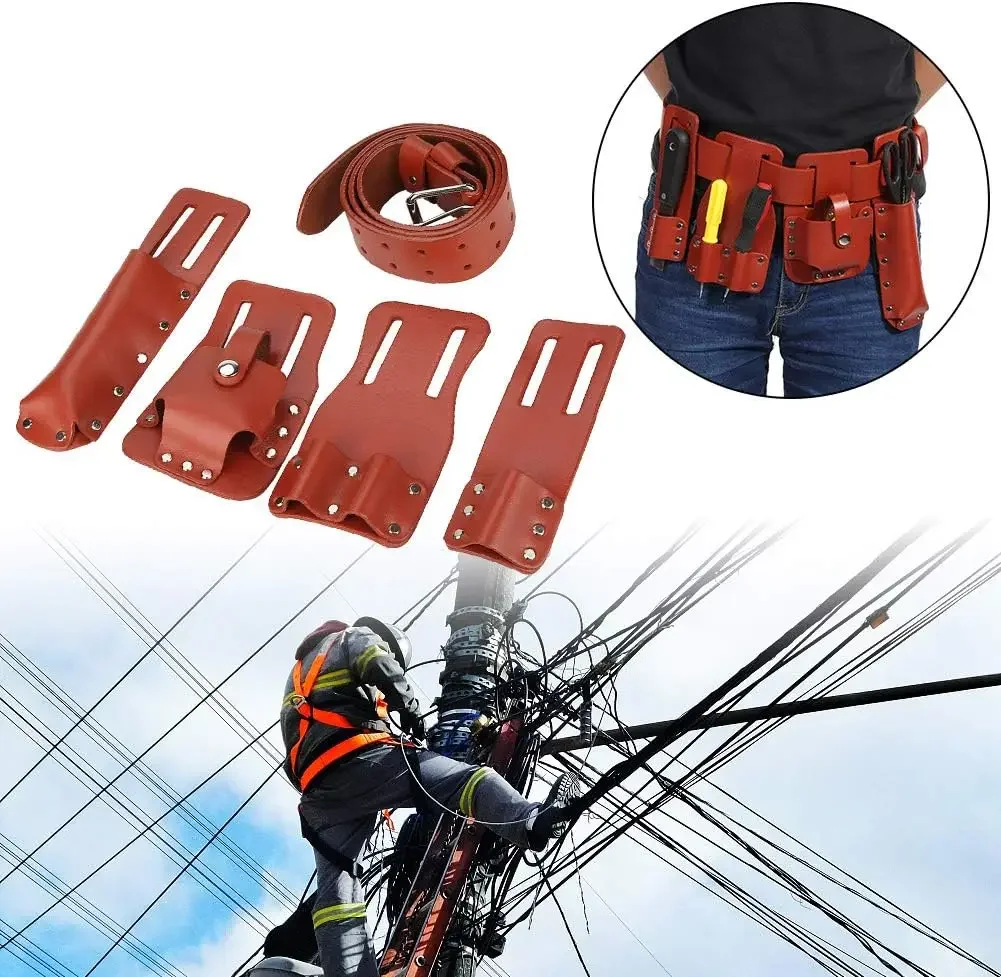 5 Piece Leather Scaffold Belt Genuine Leathers Detachable Tool Belts Bag Organizer Securely Hold Your Level Tape Spanners Hammer