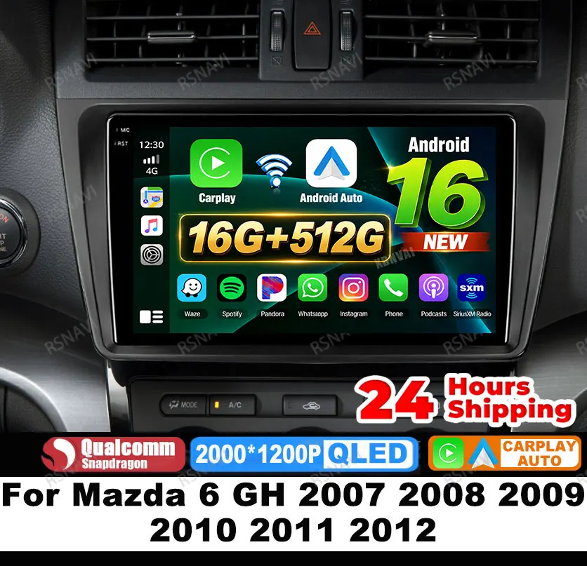 Car Radio Android 16 For Mazda 6 GH 2007 2008 2009 2010 2011 2012 Multimedia Viedo Player GPS Qualcomm 4G LTE Navigation 5G WIFI