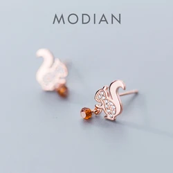 Modian 100% 925 Sterling Silver Original Design Rose Gold Color Cute Squirrel Stud Earrings for Women Fashion Bijoux Brincos