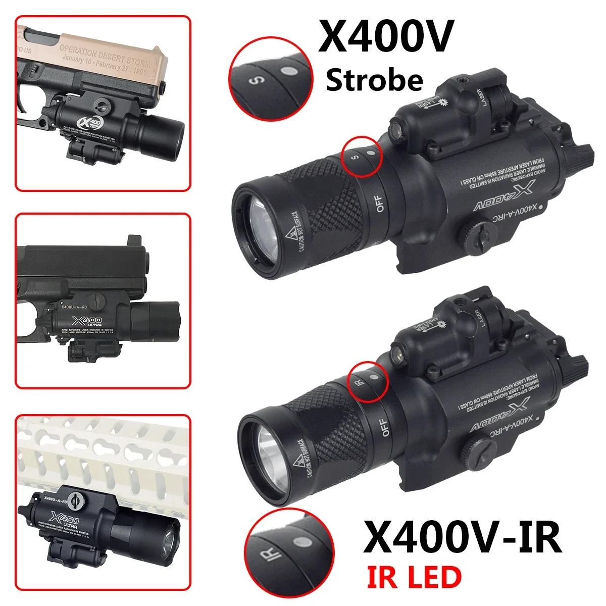 Airsoft SureFire X400 Ultra X400V Tactical Scout Light Red Dot Green La-ser Indicator Weapon Flashlight LED Hunting Spotlight