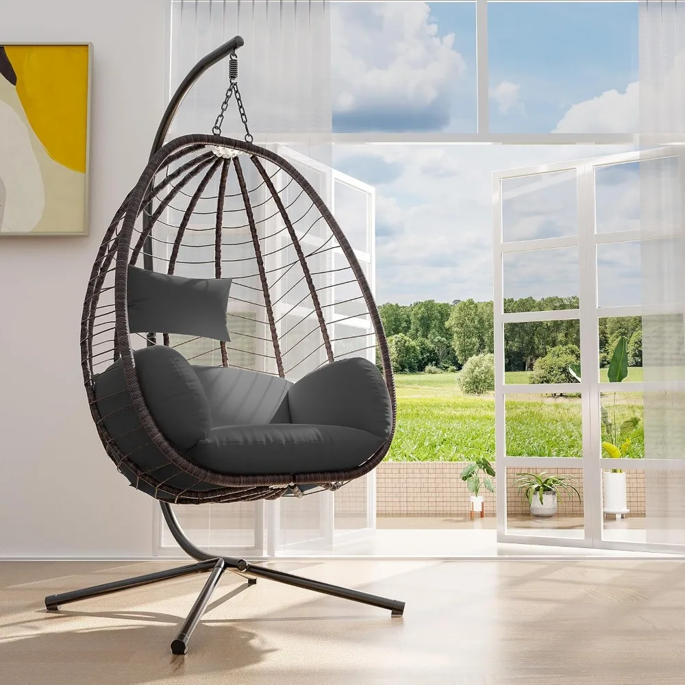 Hanging Swing Egg Chair with Bracket Swing Hammock Chair Indoor/Outdoor and  Cushioned Headrest Load Capacity 350LBS