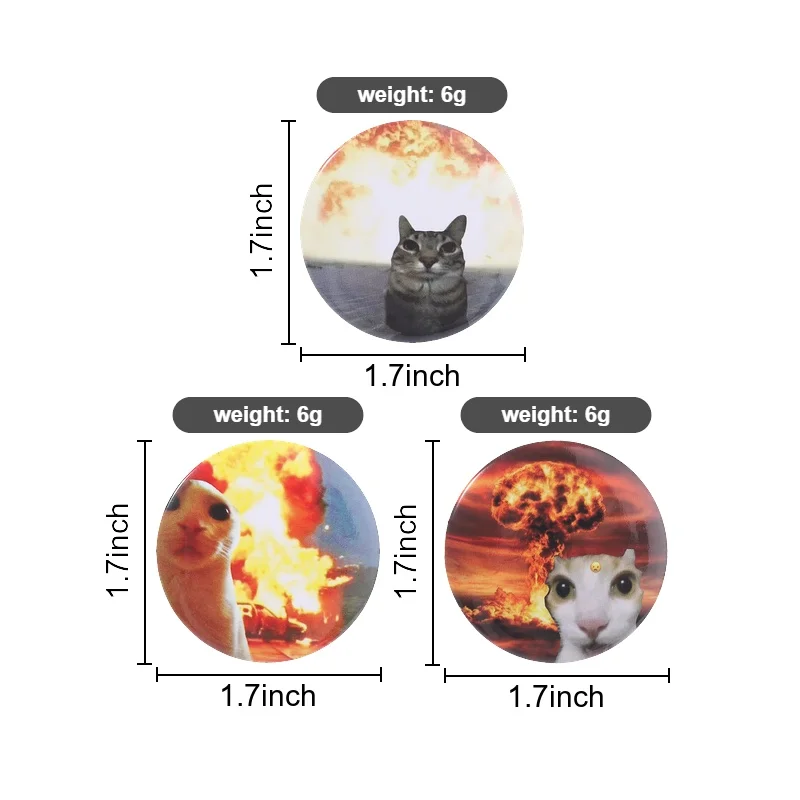 Angry Cat Fire Meme Pins Cats Explosion Tinplate Brooches Lapel Badges Animal Funny Jewelry Gift for Kids Friends