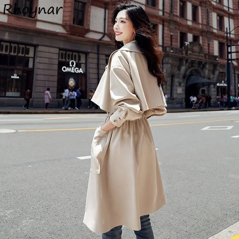 

Trench Coats Women A-line M-3XL Temper Elegant Lady Streetwear Aesthetics Korean Fashion College Minimalist Big-Pocket Windproof