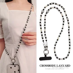 Black and White Diamond Ball Cross-body Phone Strap Neck Chain Long Clip on Phone Case Suitable for Daily Travel Phone Charms