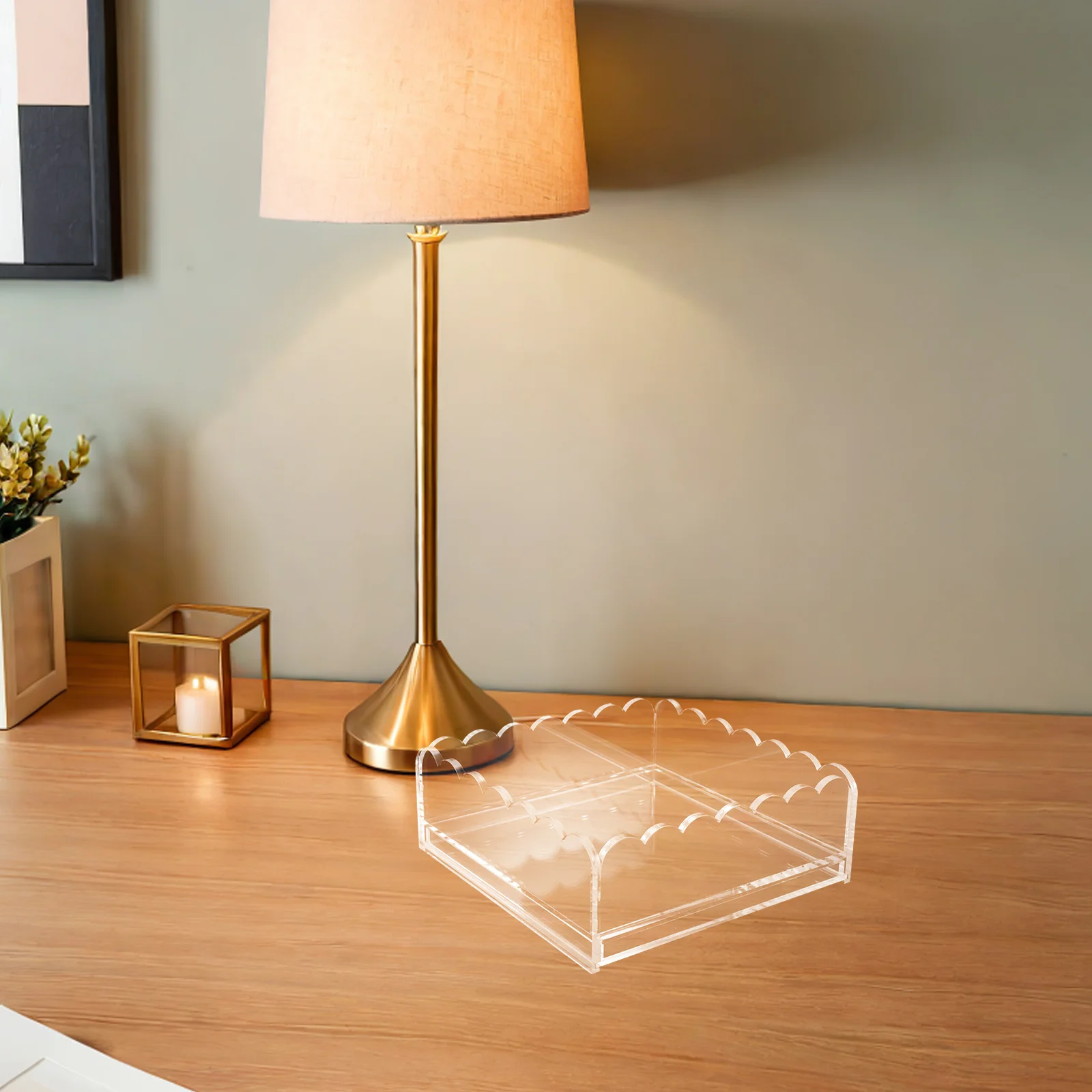 

Clear Acrylic Scalloped Tray with Drawer Desk Vanity Organizer for Needlepoint Photos Art Home Decor Scalloped Tray