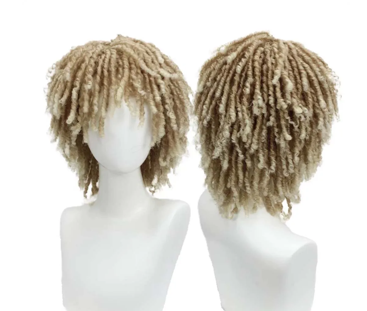 Women Short Ombre Blonde Dreadlock Wig Synthetic Twist Braided Dreads Full Wig for Daily Wear Halloween Cosplay
