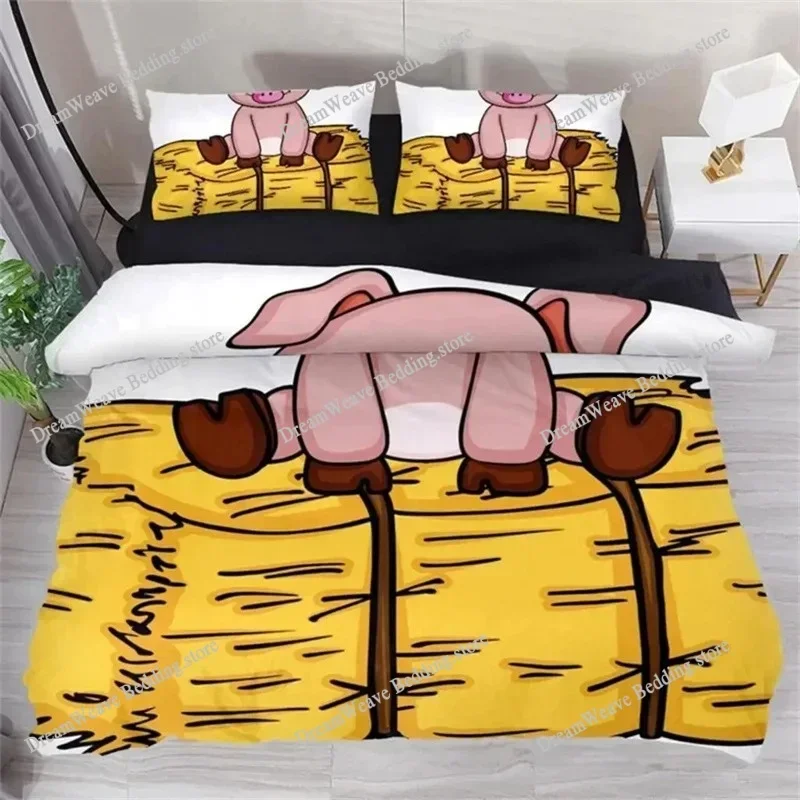 Cartoon Lovely Pig Duvet Cover Set Kawaii Animal Bedding Set King Microfiber Farmhouse Wildlife Theme Comforter Cover Pillowcase