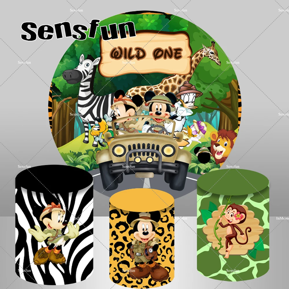 Лесной сафари джунгли Мальчики День Рождения Вечеринка круглый фон Микки Минни животные Дети дикая один фон покрытия на заказ