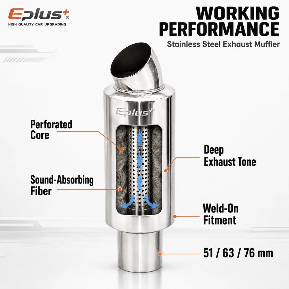 EPLUS Universal Auto Edelstahl Auspuff-Endrohr Auto Auspuff-Resonator Einlass 51/63/76mm – Detail 6