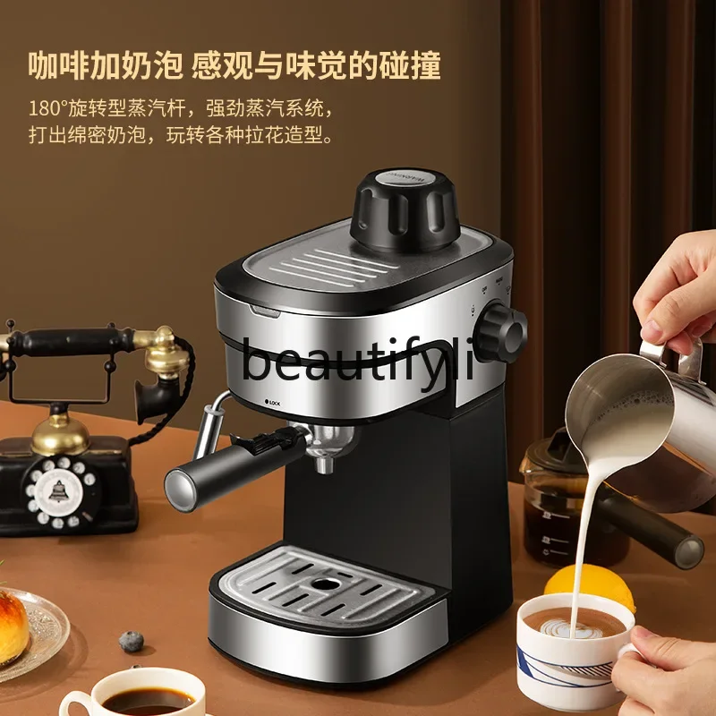 Italian semi-automatic household and commercial coffee machine extracts steam to beat milk foam