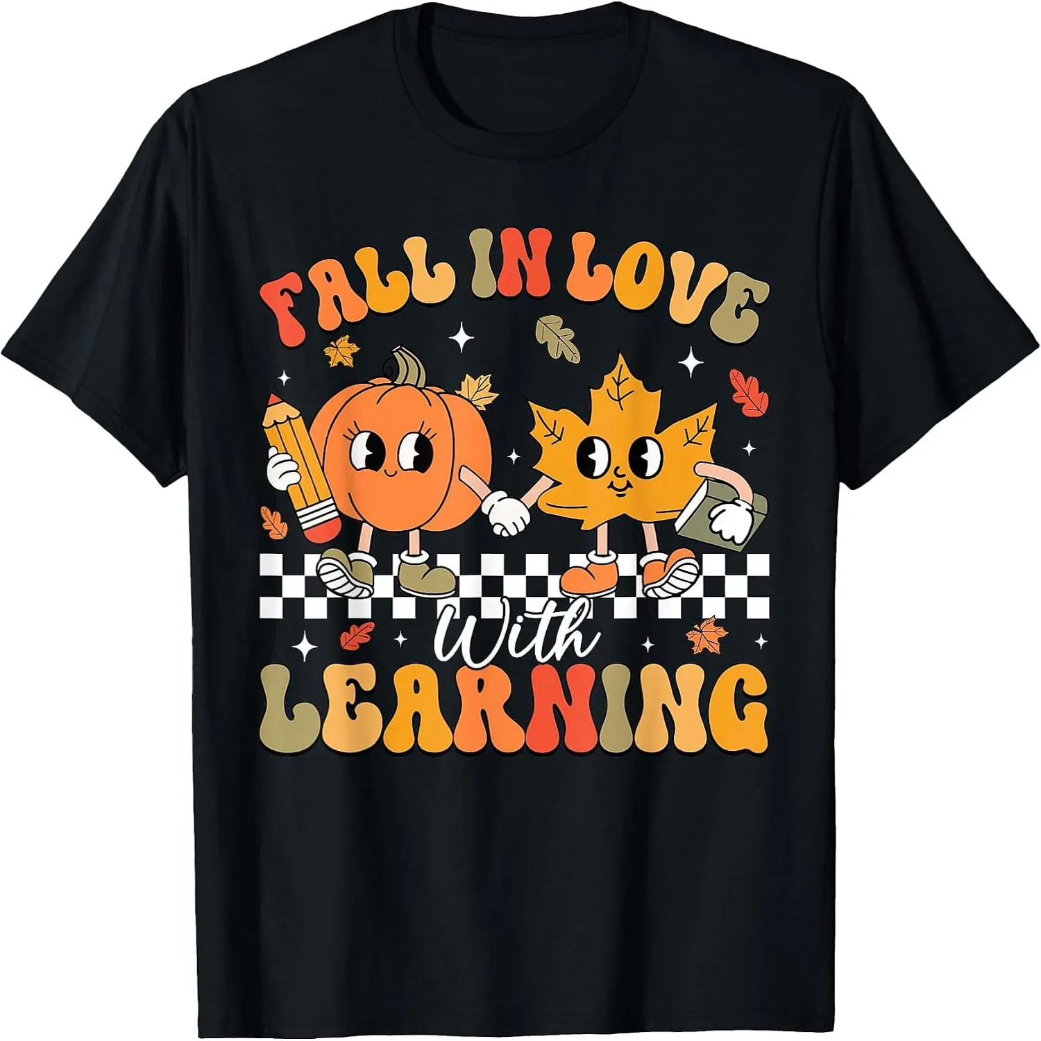 Retro Fall in Love with Learning Autumn Pumpkin Teacher T-Shirt Halloween t-shirt, Gift tee,