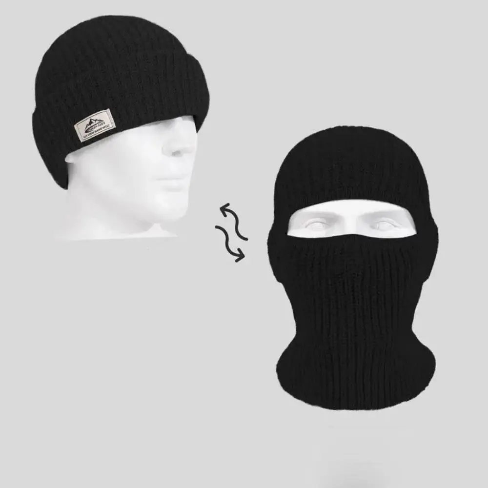 Full Face Ski 2 in1 Mask Knitted Hat Bonnet Windproof Cap Warm Knitted Balaclava Hats Multifunctional Baotou Hat