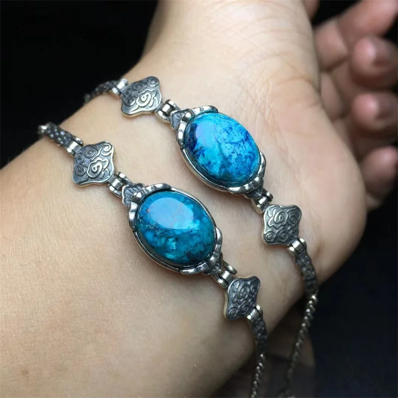 S925 Natural Chrysocolla Inlaid Bracelet String Charms Handmade Fortune Energy Woman Amulet Jewelry Gift 1PCS 4MM