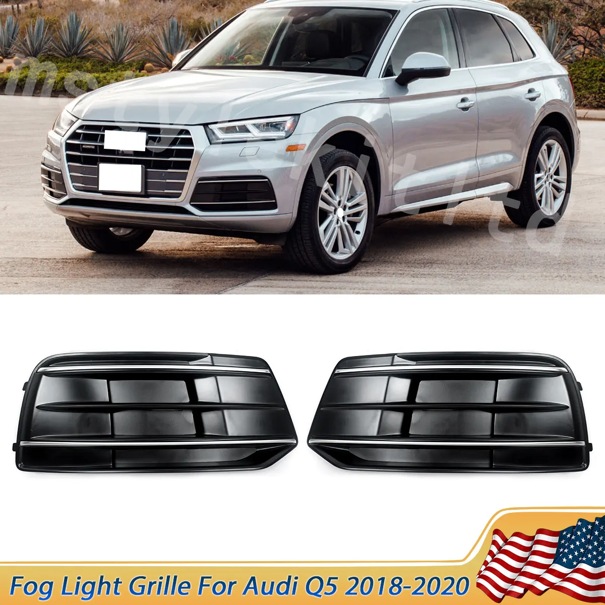 

SAIQINGSP For Audi Q5 2018-2020 Silver & Black Front Bumper Cover Fog Light Grille Car Accessories Tools