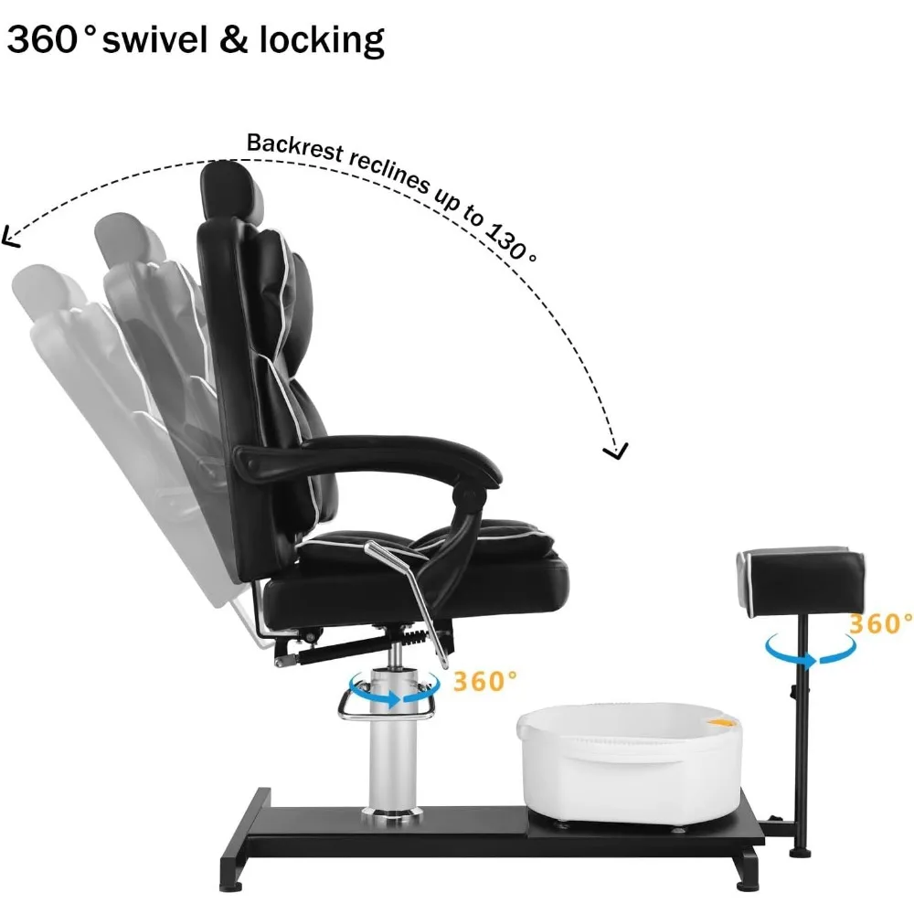 Pedicure Station Chair, Lift Pedicure Chairs with Stool & Bubble Massage Foot Bath, 360 Swivel, No Plumbing, Height Adjustable